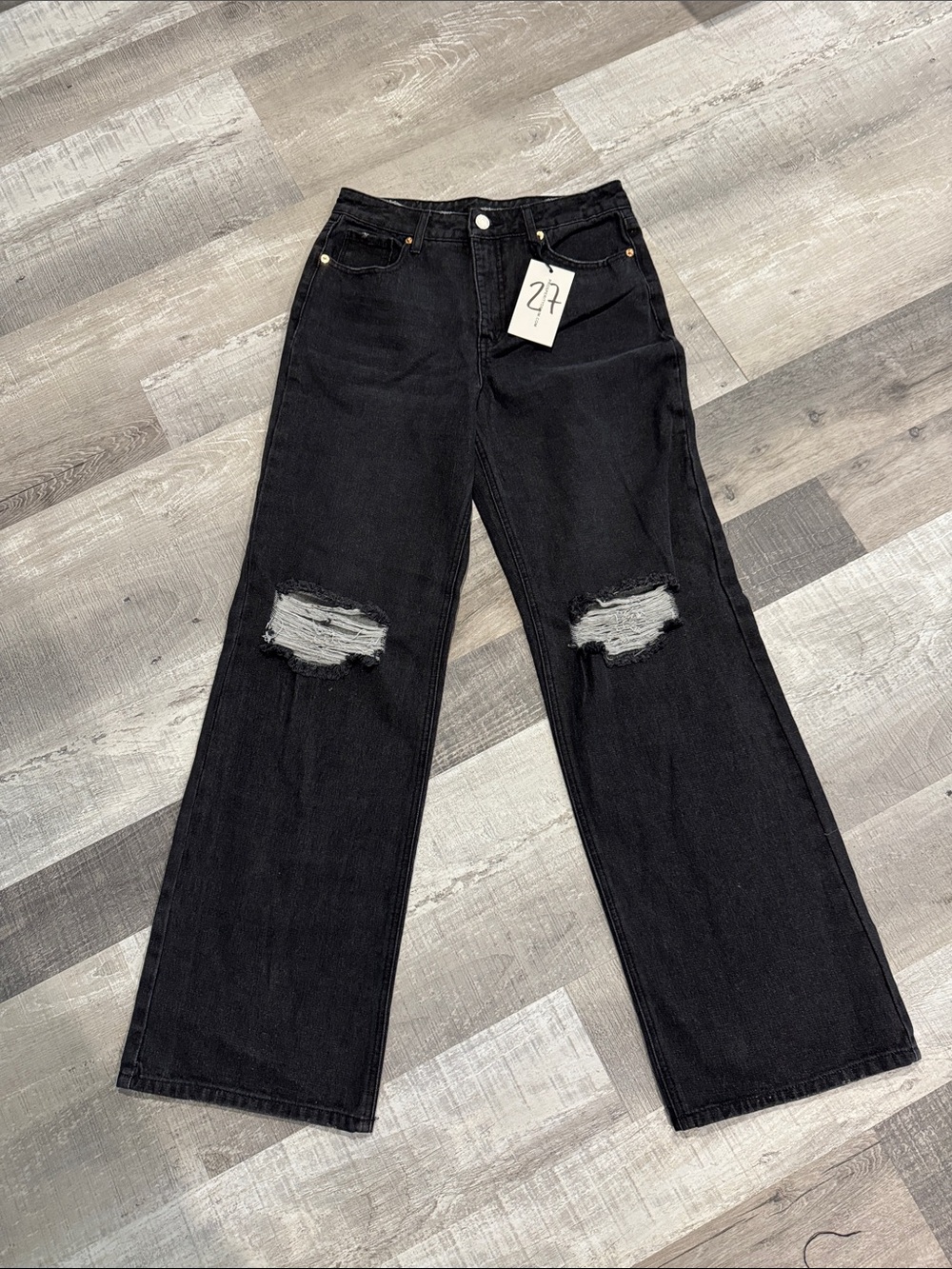 Womenβs NWT Prosperity Black Distressed Wide-Leg Jeans